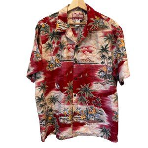 Vintage RJC Hawaiian Shirt Button Up Short Sleeve Magnum PI Palm Trees Floral